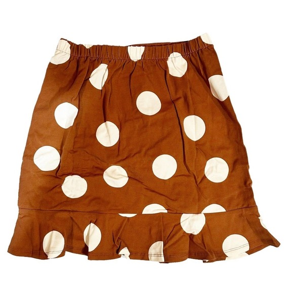 So Brown with Cream Polka Dots Ruffle Hem Adjustable Length Mini Skirt Sz S NWT - Picture 3 of 8